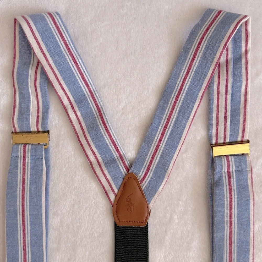 {VTG} Polo Ralph Lauren | 80s 90s Chambray Striped Braces Suspenders Made in USA - Picture 10 of 16